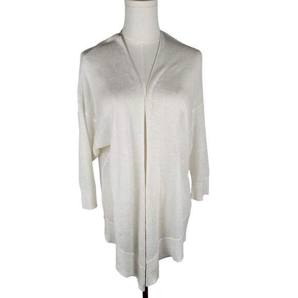 Eileen Fisher Open Cardigan Sz XS Organic Linen & Cotton White - Picture 1 of 10